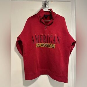 VTG 90s red 1/4 zip embroidered LIMITED AMERICAN CLASSICS Oversized Boxy Sweater